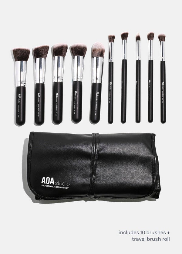 AOA Studio 10-Piece Kabuki Hi-Def Brush Set + Brush Roll