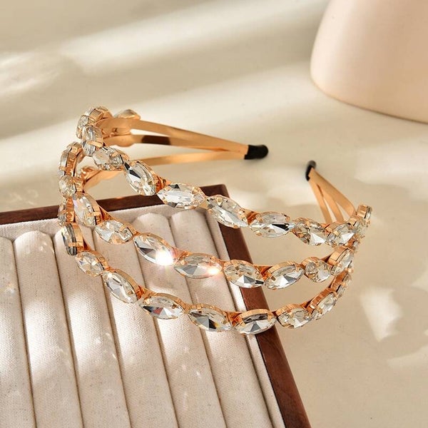 Fashion Gold Alloy Diamond Encrusted Multi-Layered Wide Brimmed Headband