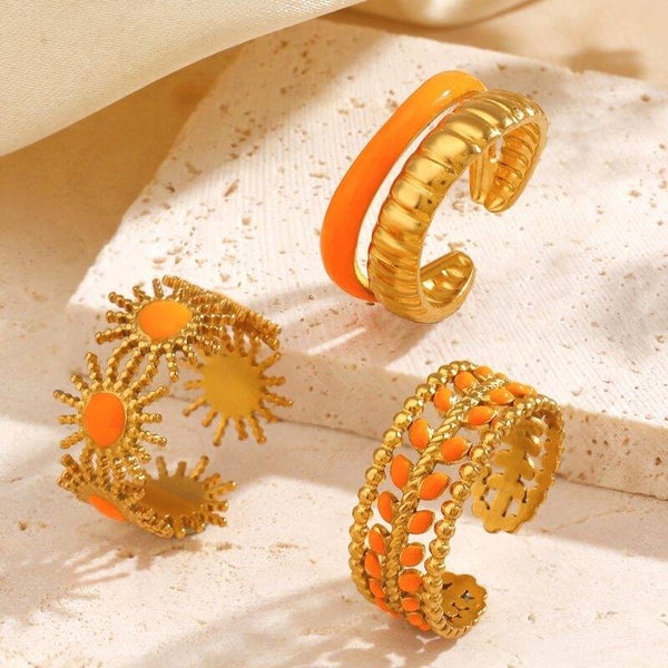 Orange Geometric Ring Stainless Steel Double Ring