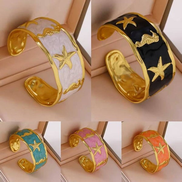 Stainless Steel Oil Dripping Conch Seahorse Bracelet c