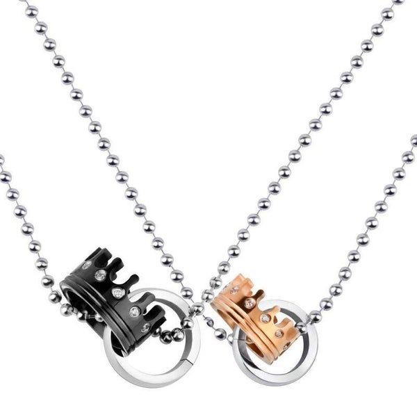 King & Queen Titanium Steel Diamond Encrusted Necklace