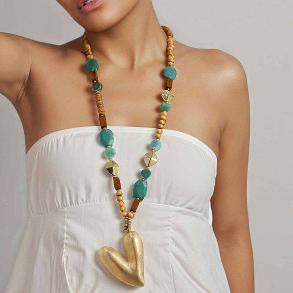 Color Acrylic Beaded Heart Necklace