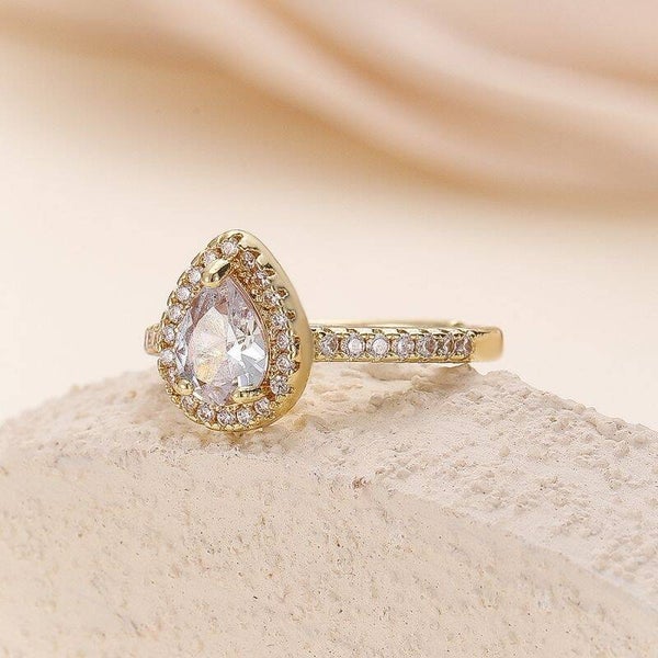 Gold Copper Teardrop Ring with Diamonds