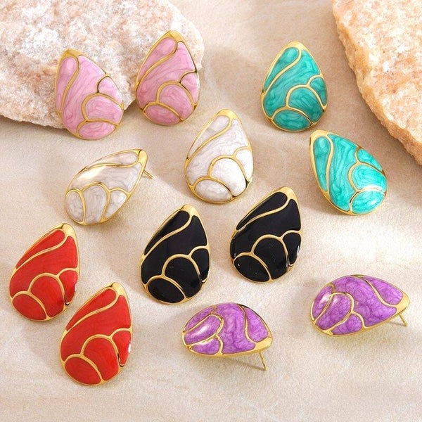 Black Stainless Steel Oil Droplets Earrings