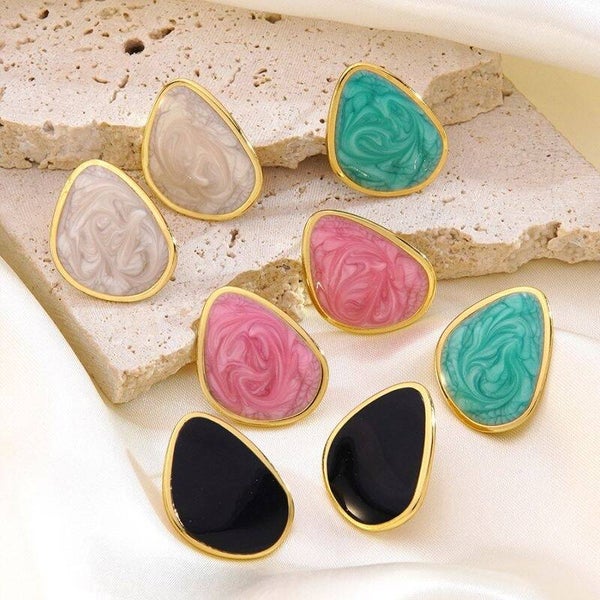 White 304 Stainless Steel Teardrop-Shaped Earrings