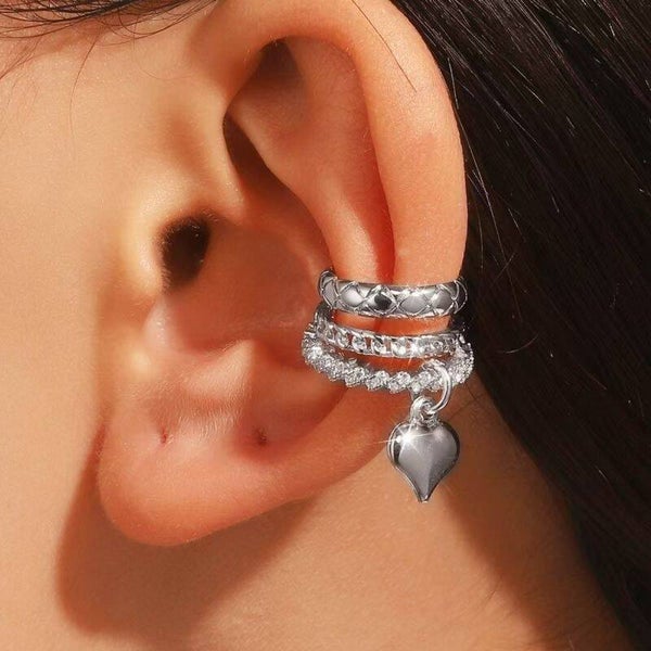 Brass Heart Shaped Clip on earrings with Rhinestone