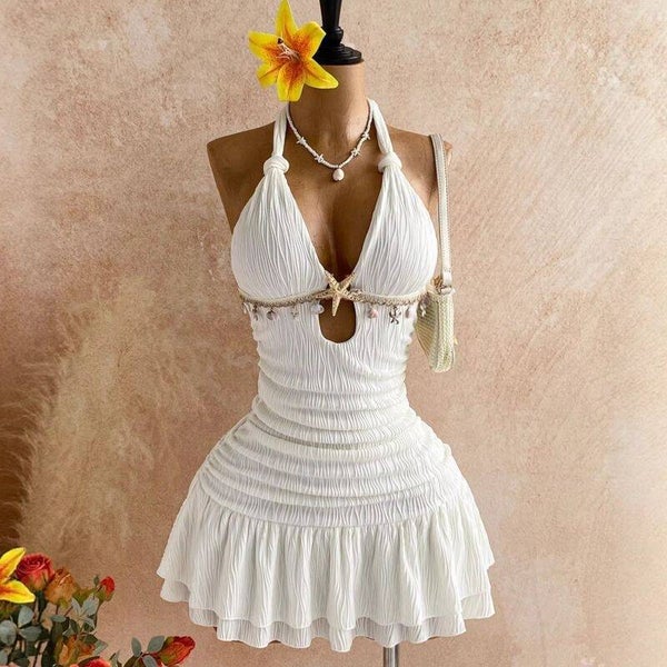 White Halter Backless Strappy