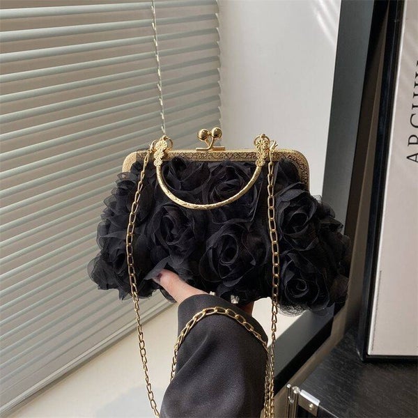 3D Flower Chiffon Evening Clutch Bag