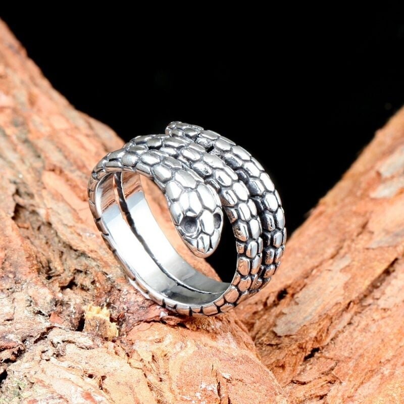 Steel Color Stainless Steel and Titanium Steel Snake Shaped Ring