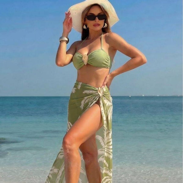 Printed Two Piece Bikini 3 piece Set