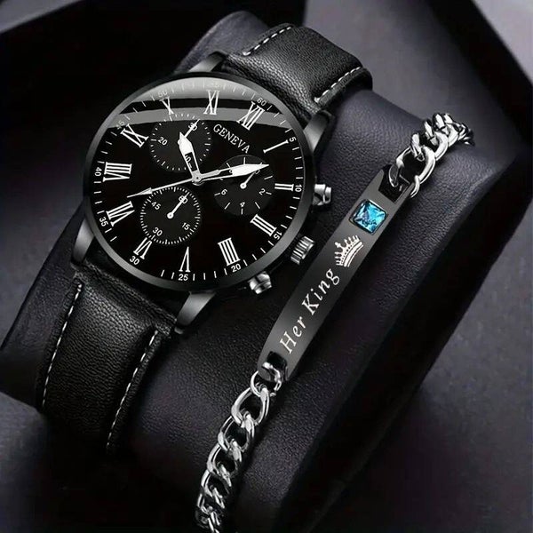 Black Suit Geneva Watch Gift Set