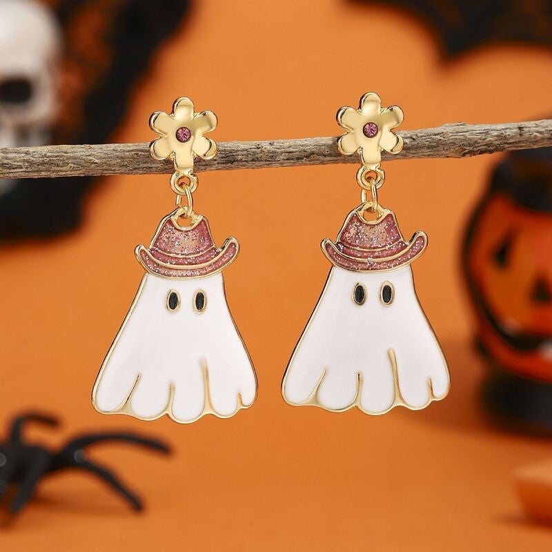 White Halloween Cute Ghost Dangle Earrings