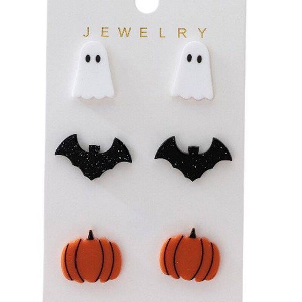 Halloween Ghost Bats Pumpkin Stud Earrings Set