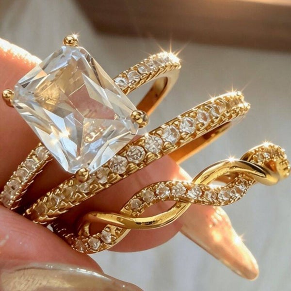 Diamond Twisted Four - Piece Ring Set