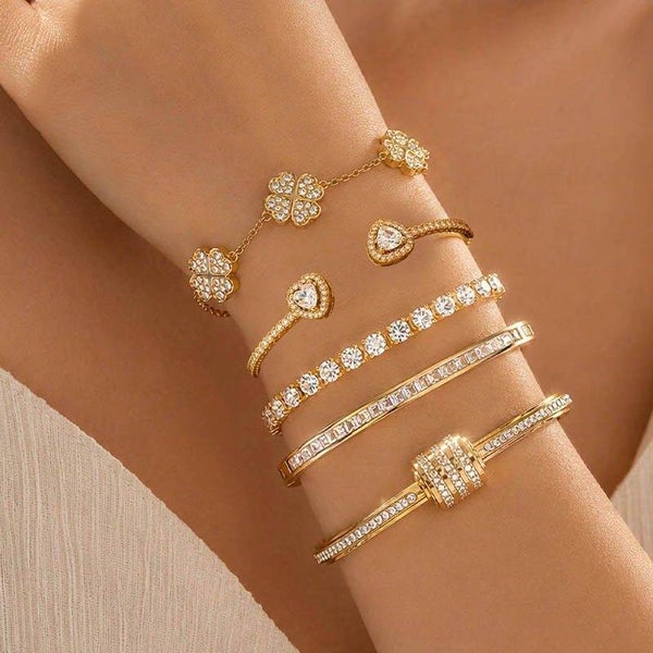 Full Diamond Encrusted Bracelet 5 Piece Set
