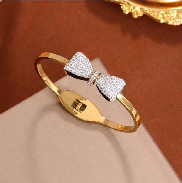Stainless Steel! Rhinestone encrusted bow hinge bracelet