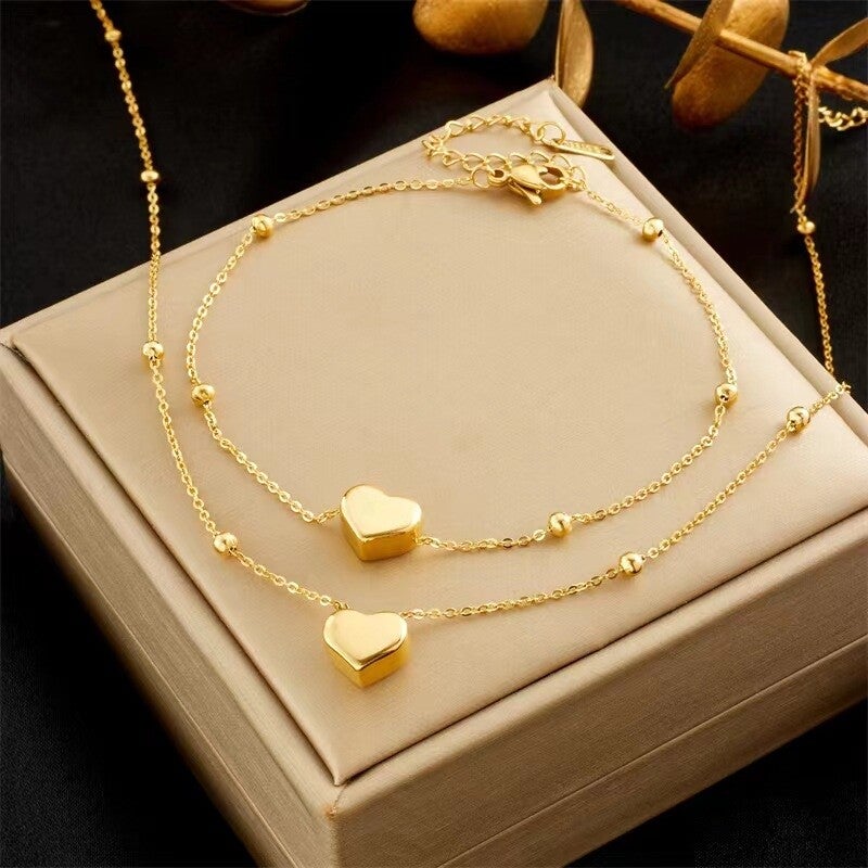 Fashion Gold Titanium Steel Heart Set