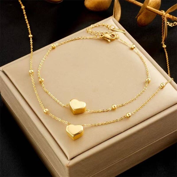 Fashion Gold Titanium Steel Heart Set
