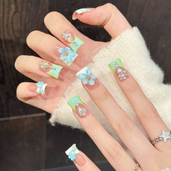 Mint Blue Floral Crystal
