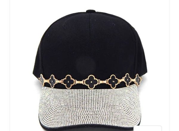 Fashion Rhinestone Cap W/Clovers