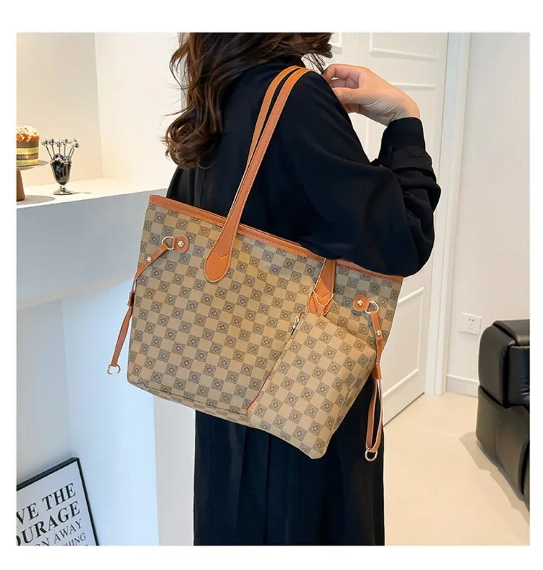 Vintage Checkerboard Print Tote Bag For Women