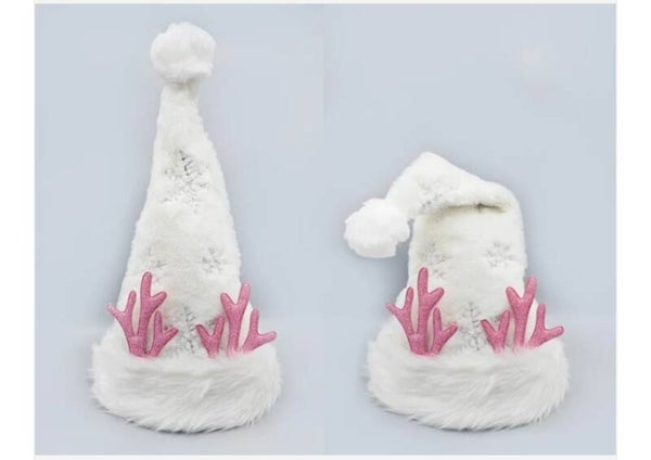 Fashion White Christmas Hat W/Antlers
