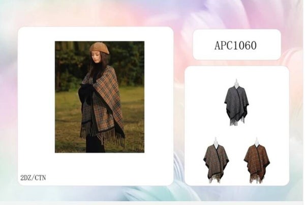 Fashion Plaid Fringe Poncho