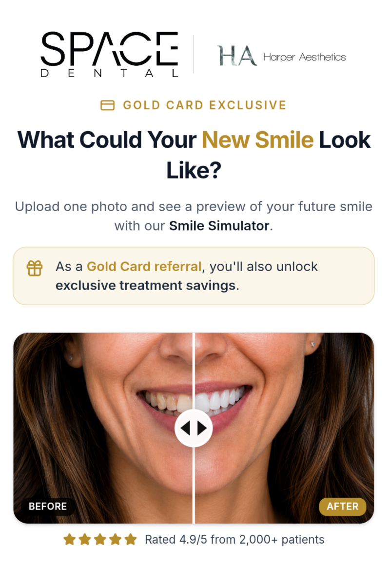 Patient using the Space Dental Smile Simulator to preview their new smile before treatment.