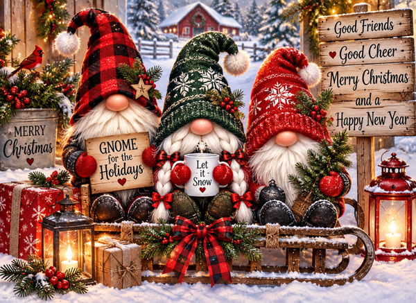 Christmas Gnomes on Sleigh
