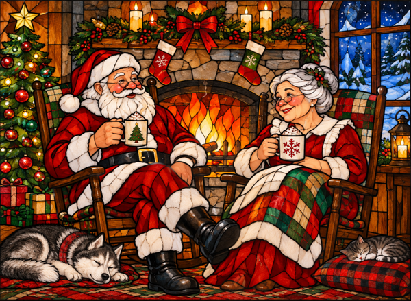 Santa and Mrs Claus Stained Glass