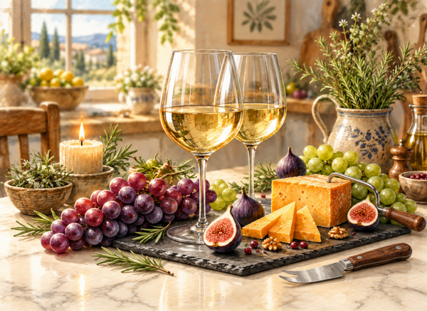 Sunlit Wine and Cheese Board