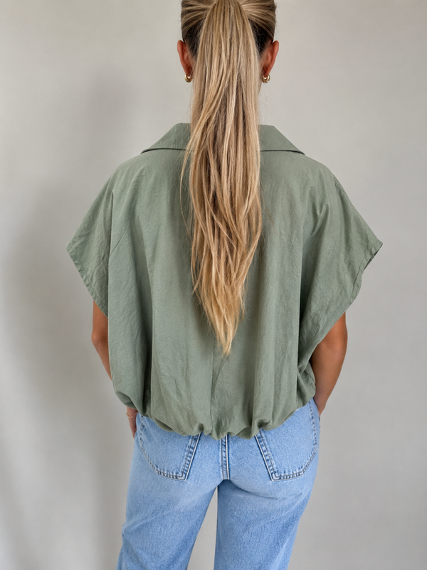 Korte mouw blouse met ballon effect army
