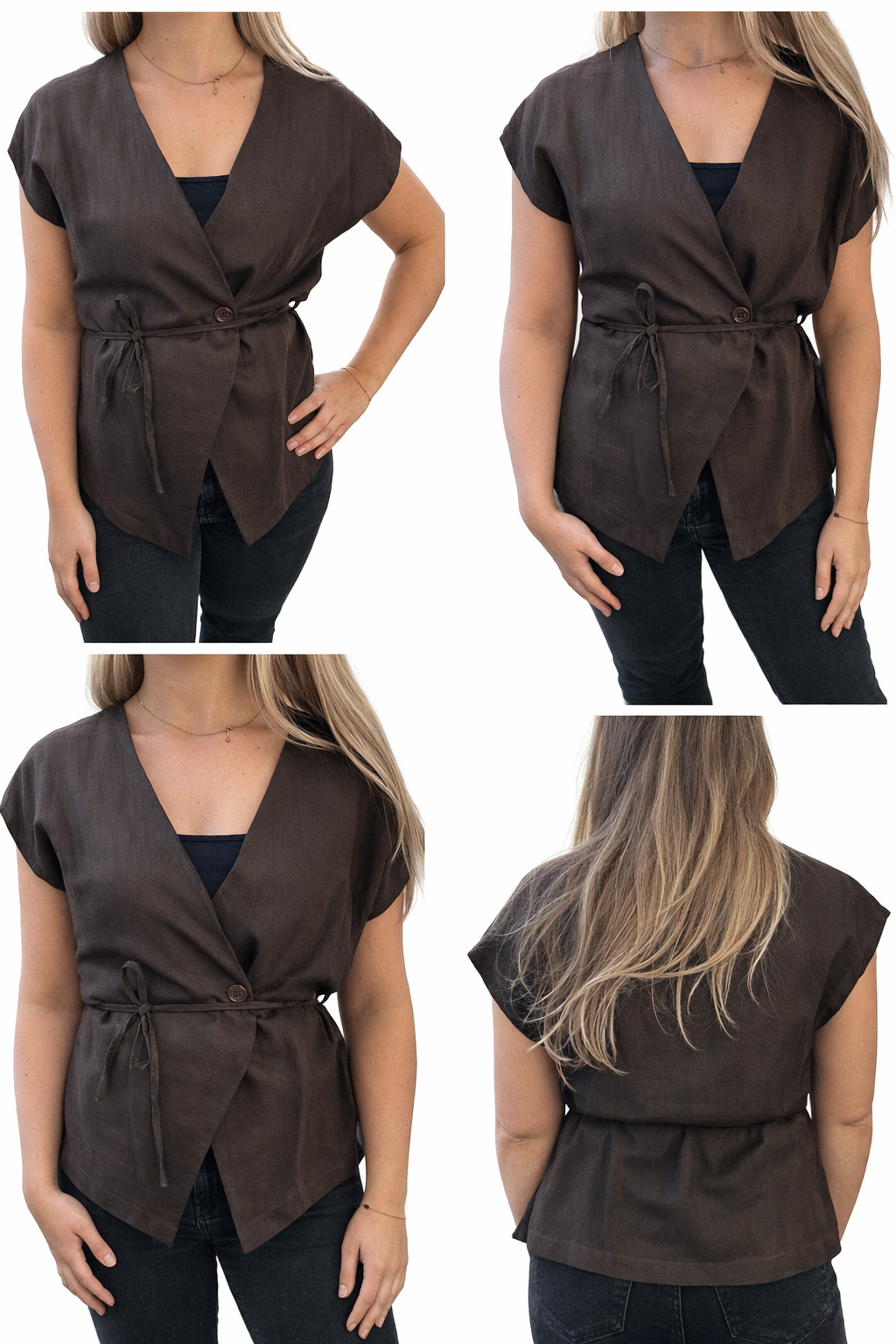 Luchtige bruine top met linnen look