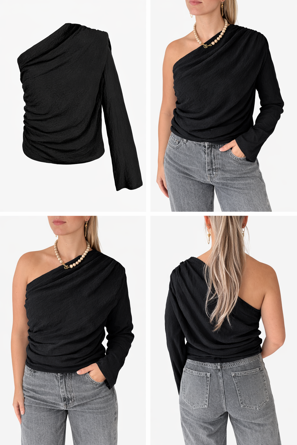 Off shoulder lange mouw top asymmetrisch ontwerp zwart