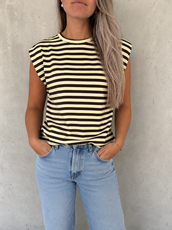 Azzuro padded uni top gestreept geel bruin