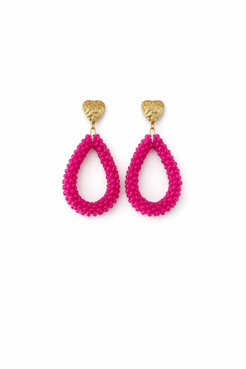 Gouden hartjes oorbellen – fuchsia