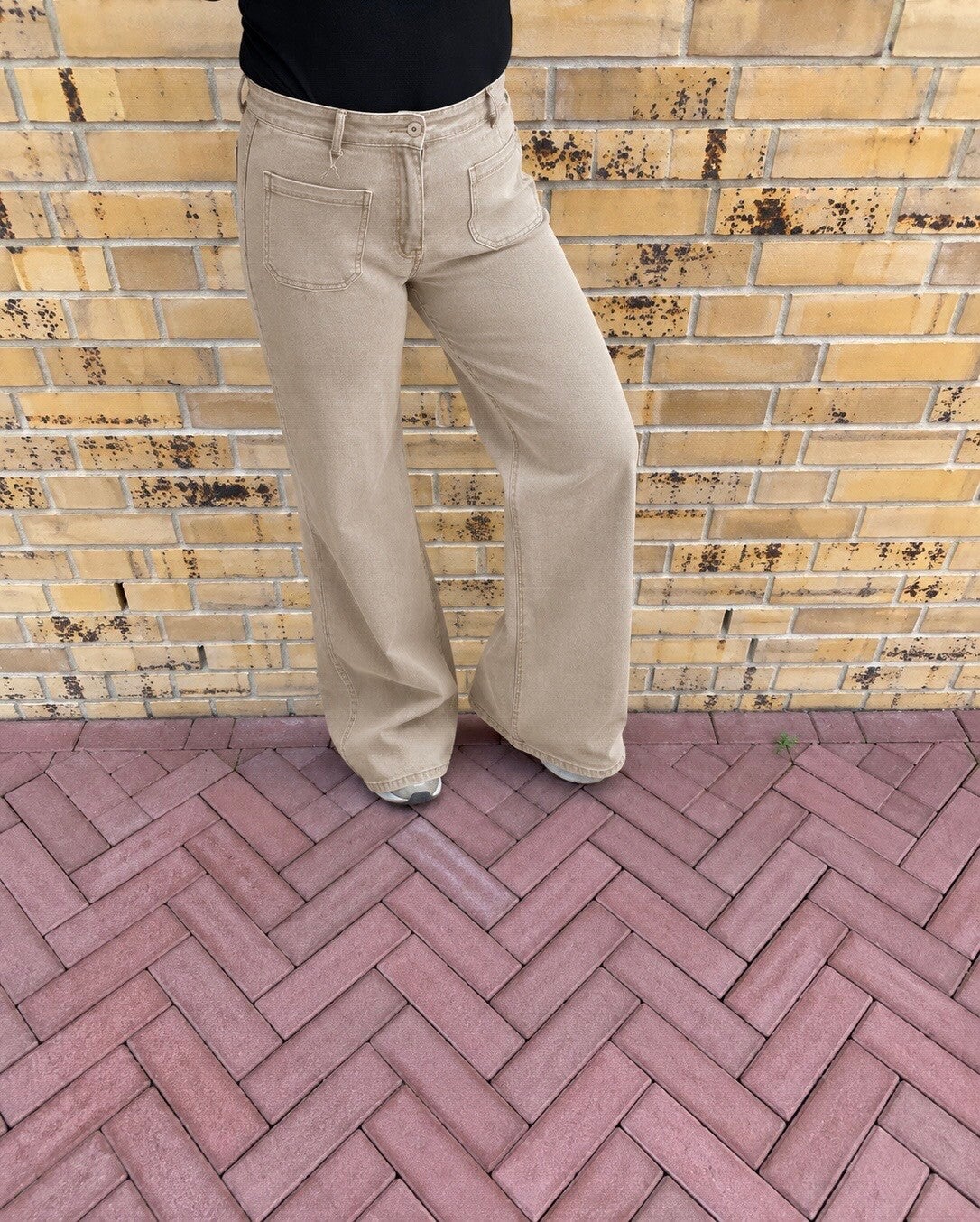 Beige wide leg jeans met zakken