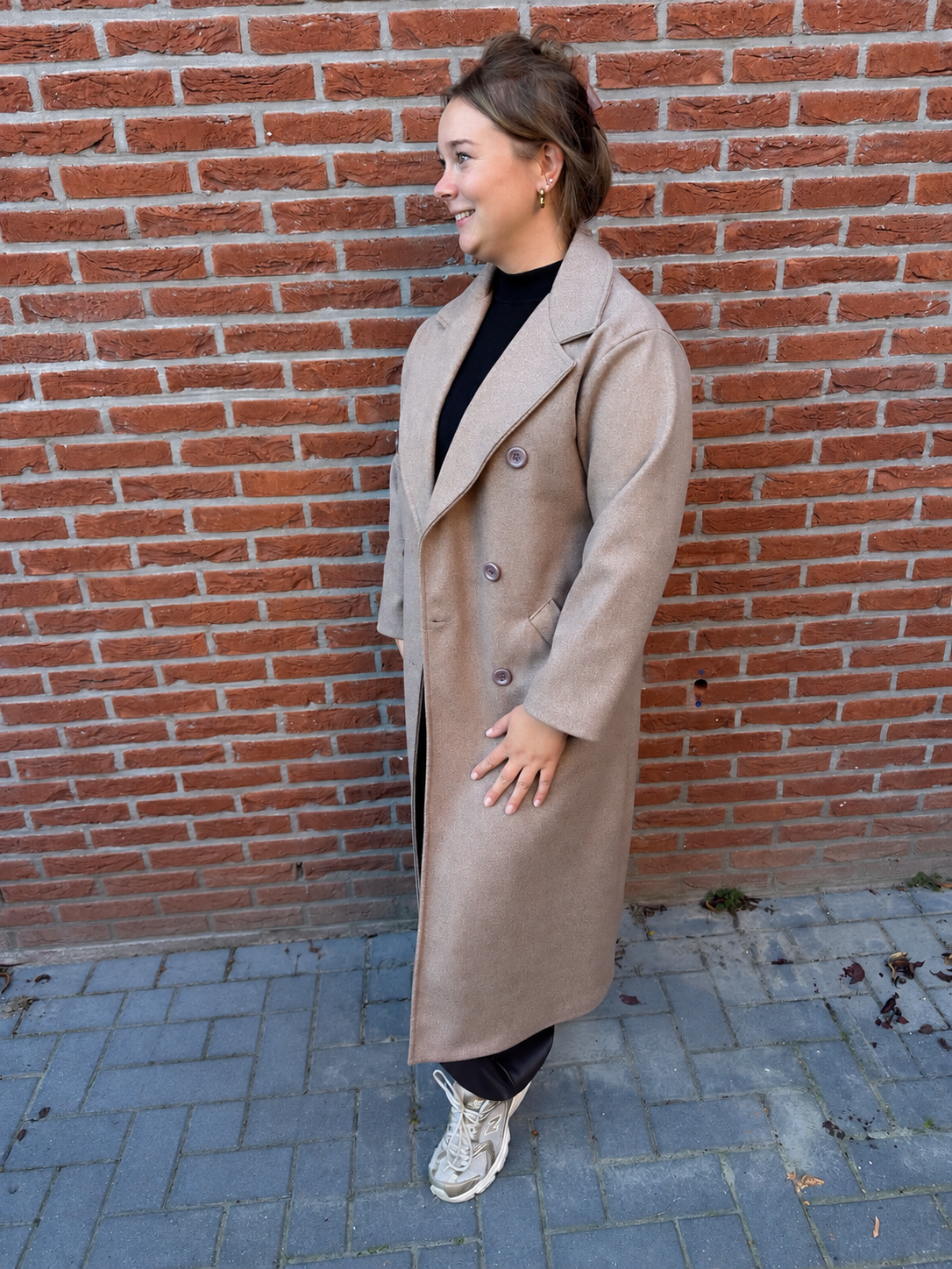 ÉLODIE – Lange Manteljas Taupe