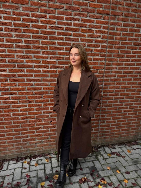 ÉLODIE | Lange geruite mantel bruin