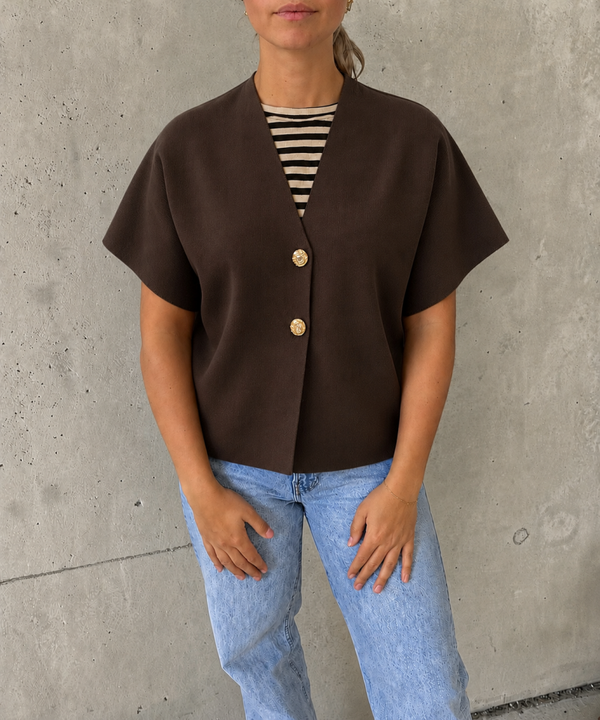 Chique bruin vest met gouden knopen