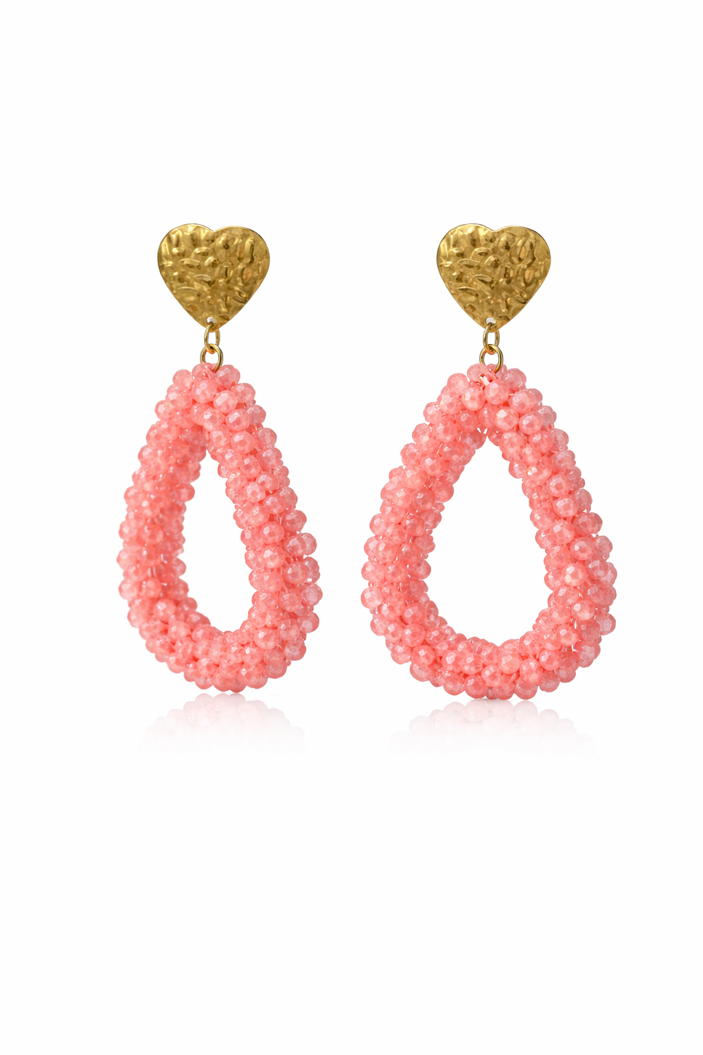 Oorbellen met gouden hartje & roze kralen
