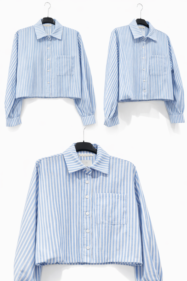 Cropped lichtblauwe blouse