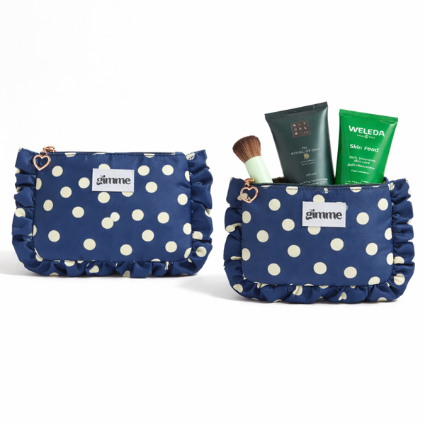 Make-up tas blauw met stippen – stijlvol & praktisch