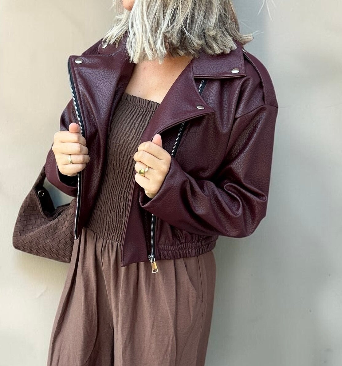 Bordeaux leren look jasje