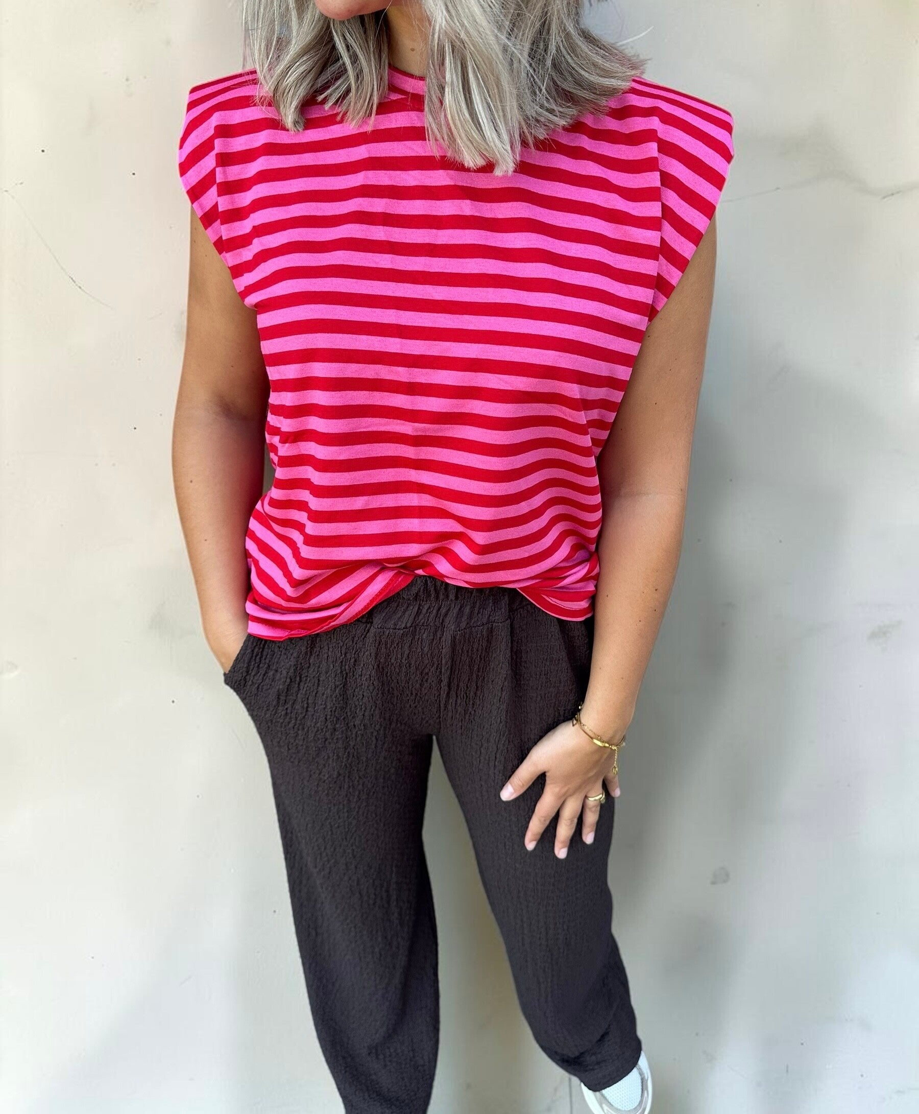 Monaco Stripe Top – Roze/rood