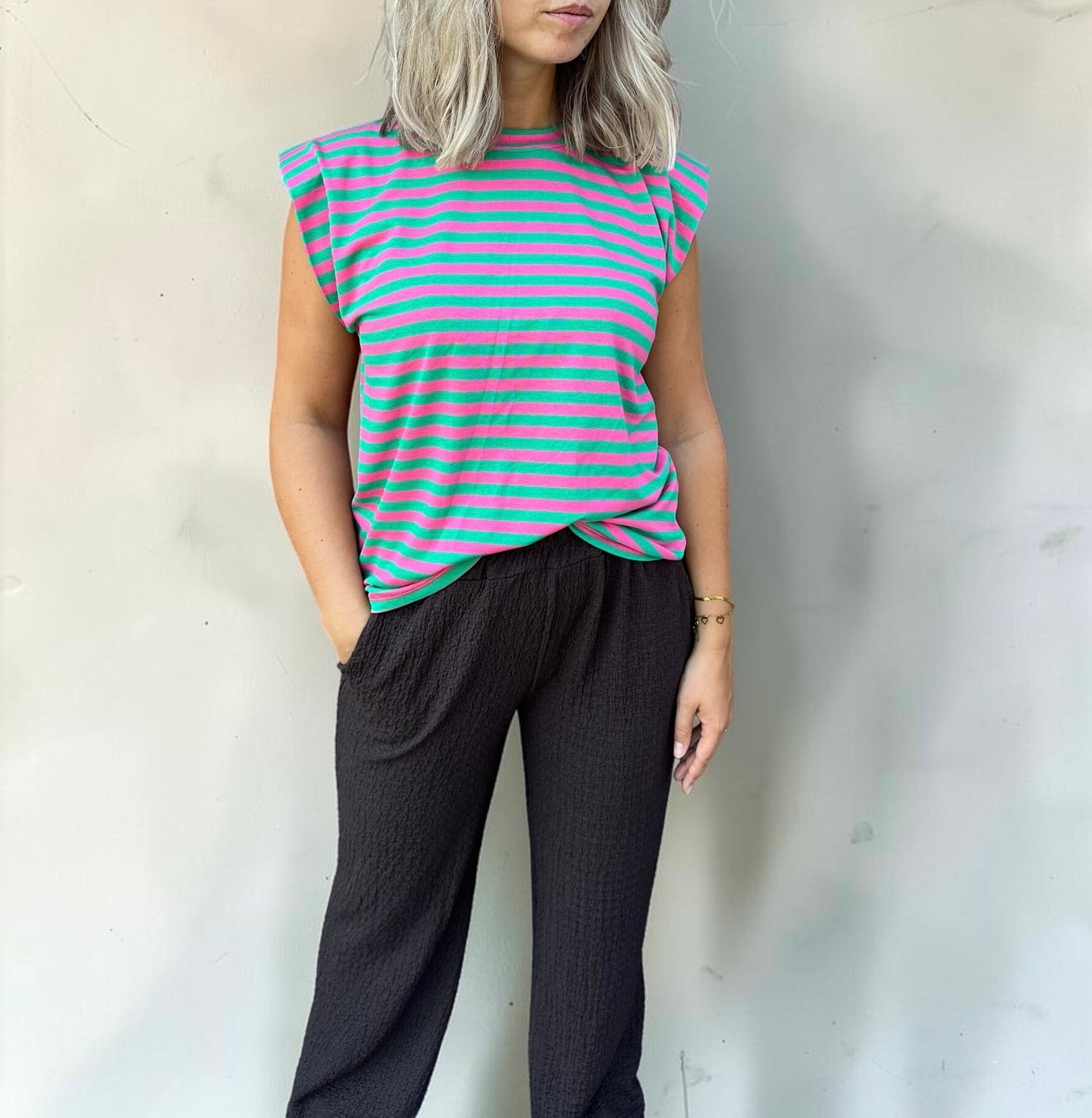 Monaco Stripe Top – groen/roze