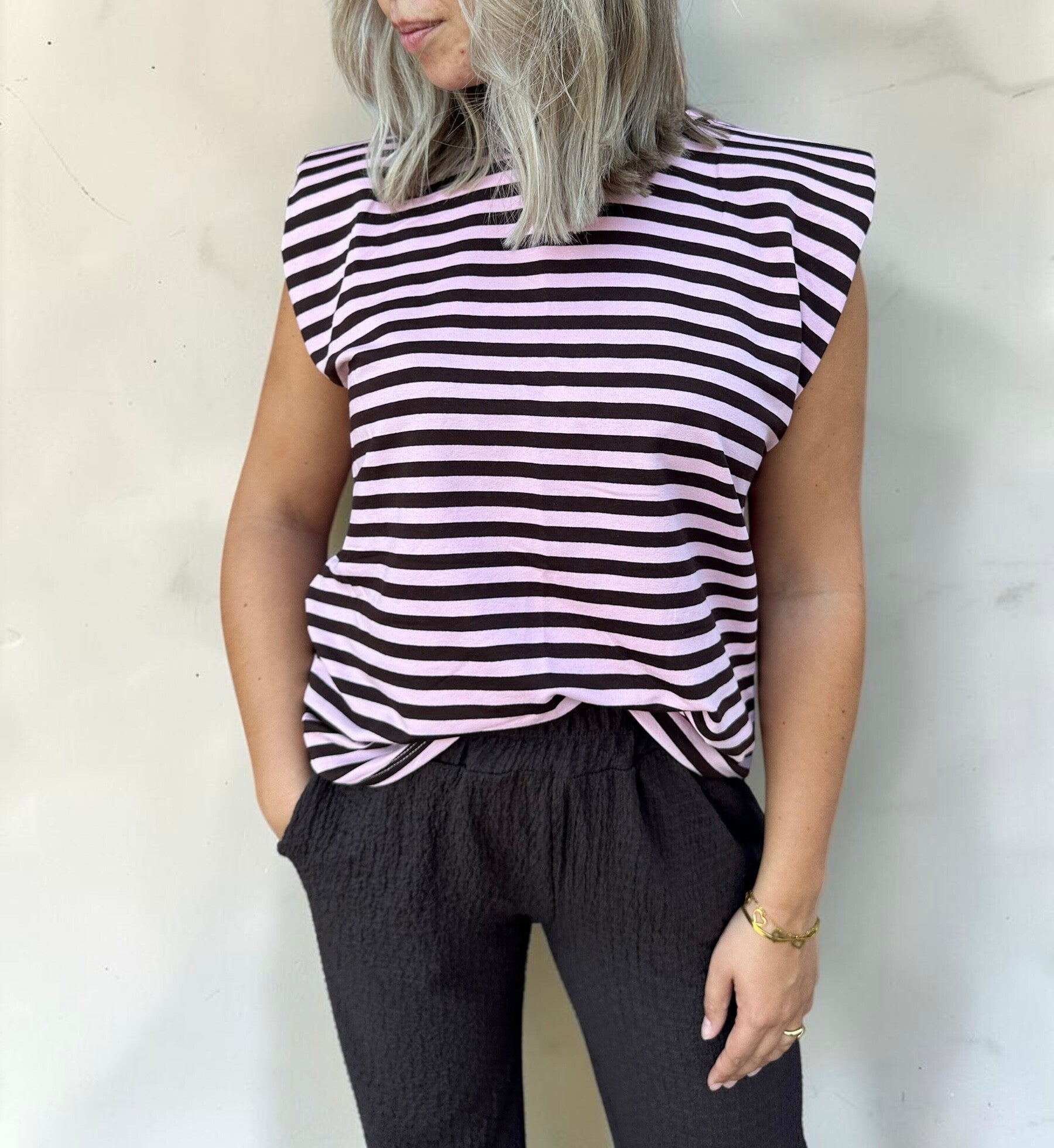 Monaco Stripe Top – Roze/Bruin
