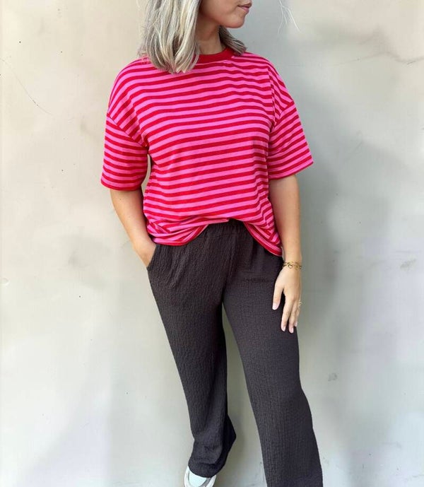 Oversized Stripe Tee – rood/roze