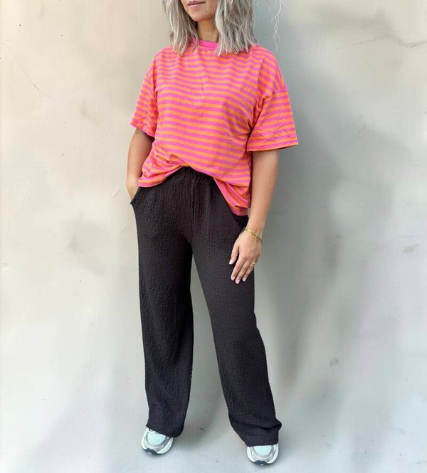 Oversized Stripe Tee – oranje/roze