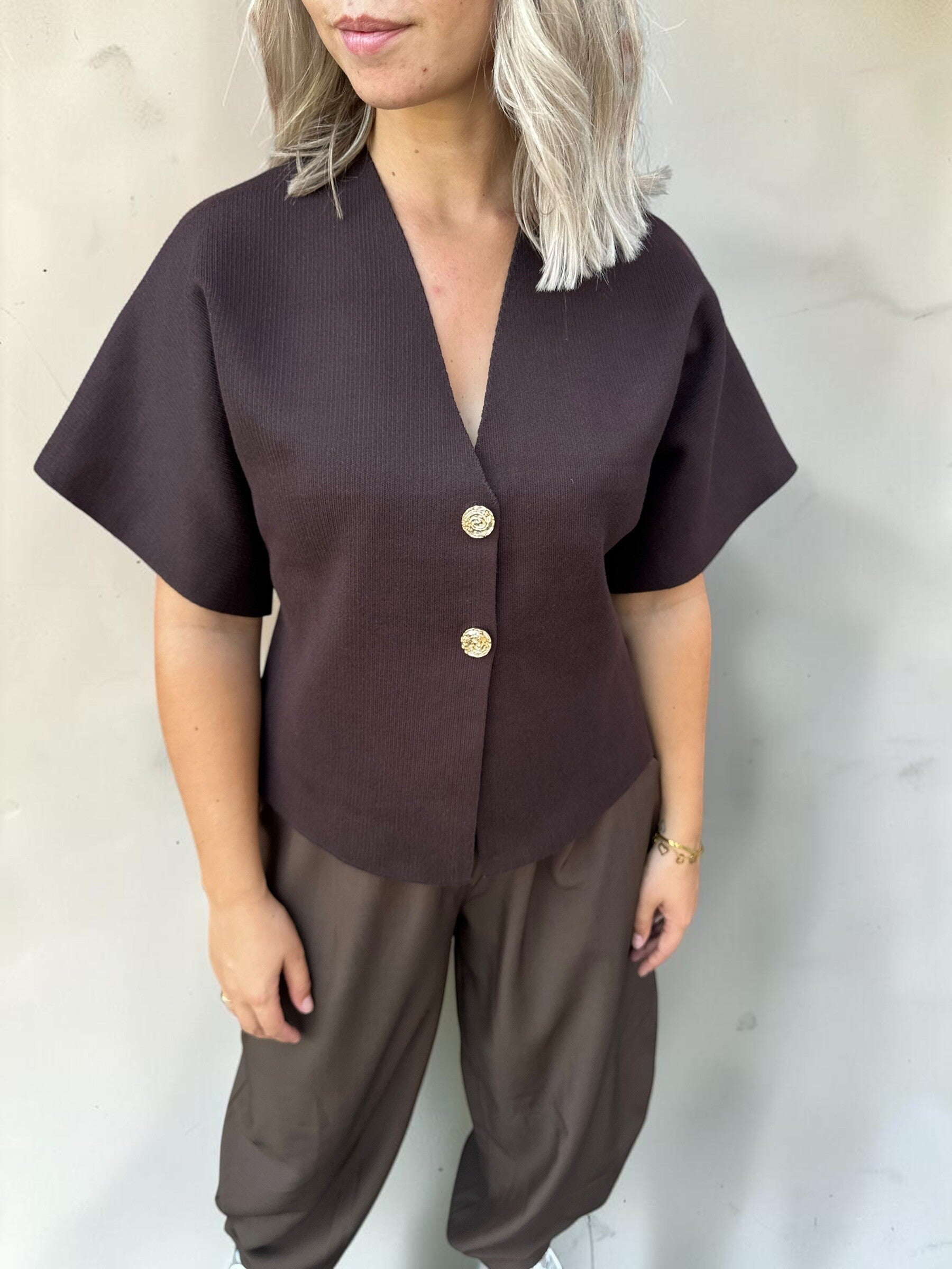 Chique bruin vest met gouden knopen